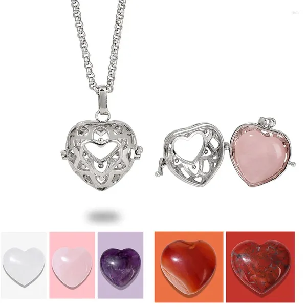 Colliers pendants Stone Natural Love Heart Shape Pendants Pendants Rose Quartz Charme remplaçable Femme Girl Sweet Gift