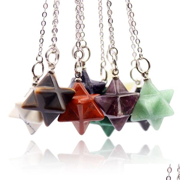 Colliers pendants Stone Natural Merkaba Dowssing Pendum Reiki guérison Crystal Star Shape Pende RadiediESIA Metaphysical Spiritual Amet Dhb6p