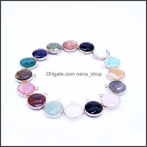 Colliers de pendentif Stone Naturel Couleur mélangée coupée à rayures Rond Rond Pendre Dyé Agate plaqué décoré avec Lady Charm Drop Dhseller2010 Dhrye