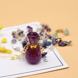 Colliers pendants Collier de pierre naturel Gravel Fluorite Link Chain Mini Perfume Bottle For Women Jewelry Party Cadeaux