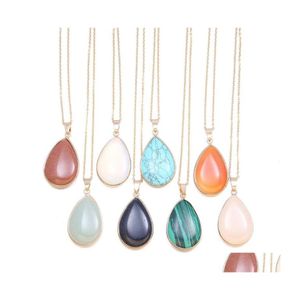 Hanger kettingen natuursteen ketting vergulde waterdruppel kristal opaal malachiet sieraden geschenken voor vrouwen 25x20mm levering penda dhf0e
