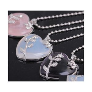 Pendentif Colliers Pierre Naturelle Collier Longue Chaîne Cuivre Réel Amour Coeur Bijou Bijoux Rose Fleur Feuille Drop Livraison Bijoux Penda Dhap8