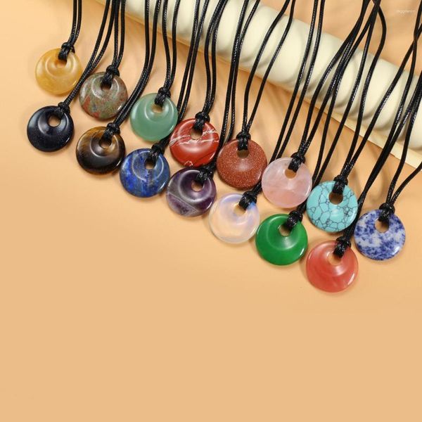 Collares colgantes Collar de piedra natural Amatista redonda plana Cuarzos claros Encantos para mujeres Joyería de moda Reiki Heal Regalos