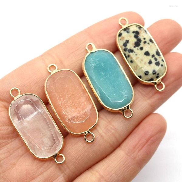 Pendentif Colliers Pierre Naturelle Ovale Métal Bord À Facettes Double Rose Aventurine Blanc Cristal Reiki Bijoux DIY Boucle D'oreille Collier Connecteur