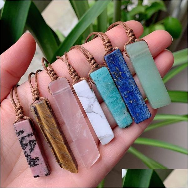 Pendentif Colliers Pierre naturelle Pendentif Minéral Irregar Rec Quartz Pendum Amazonite Oeil de Tigre Lapsi Rose Cristal Colliers Drop Delive Dhkmb