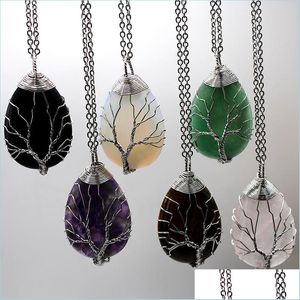 Hanger kettingen natuursteen hanger ketting boom van leven genezing kristal handleiding kleur chakra's mode sieraden vrouw kettingen dhdcf