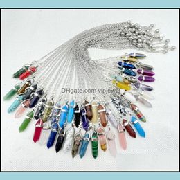 Pendentifs en pierre naturelle, Quartz rose, Agates, œil de tigre, obsidienne noire, cristal de guérison, Amet Divinat Dhseller2010 Dh0Wv