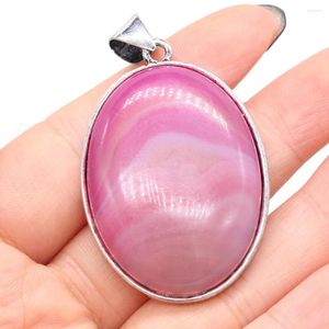 Hanger kettingen natuursteen hangers ovale vorm verzilverde roze agataten kristal voor trendy sieraden maken doe -het -zelf ketting oorbellen geschenken