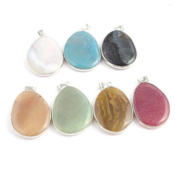 Collares colgantes Colgantes de piedra natural Chapado en astilla Gran gota de agua Ágata rayada pulida para joyería de moda Fabricación de collar de mujer DIY