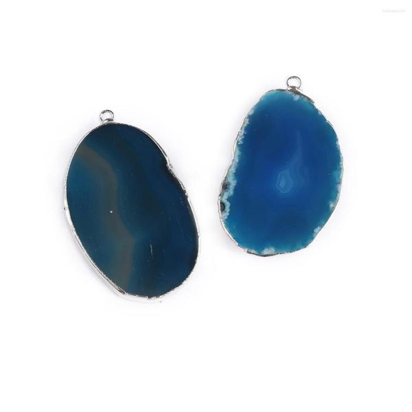 Collares pendientes Colgantes de piedra natural Sliver Plated Slice Blue Agates para la fabricación de joyas de moda Diy Women Necklace Gifts