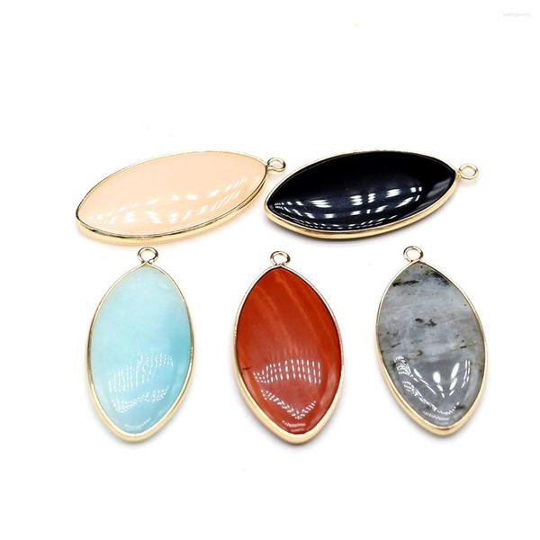 Collares colgantes colgantes de piedra natural de marquesa de marquesa amuletos de cristal de borde dorado para pulsera de collar que fabrican joyas