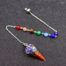 Pendentif Colliers Pierre Naturelle Pendule Hexagonal Prisme En Forme 7 Chakra Chaîne Pour Divination Cristal Bijoux Charme Amulette Guérison