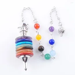 Pendentif Colliers Pendule en pierre naturelle Wicca Dowsing Reiki Radiestesia Roues de la vie 7 Chakra Chaîne Bijoux pour femmes TBN562