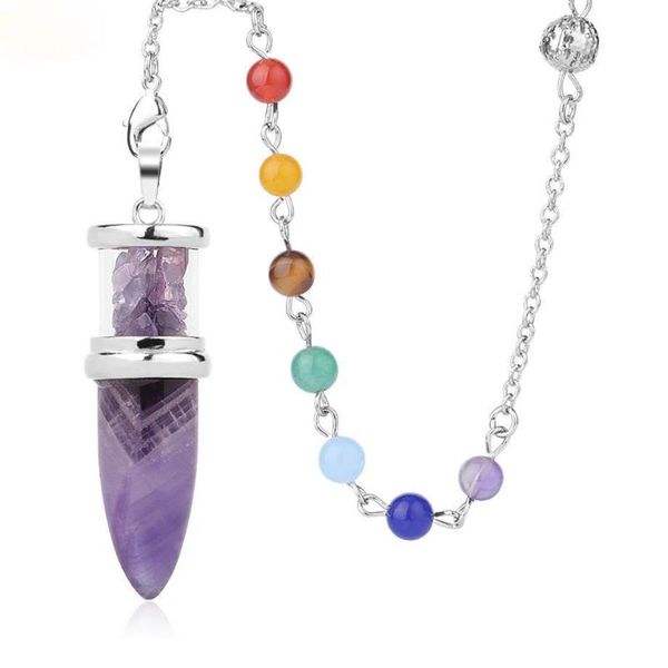 Collares pendientes Péndulo de piedra natural Botella de deseos en forma de cadena de 7 chakras para adivinación Collar de bricolaje Joyería curativaCollares colgantesPe
