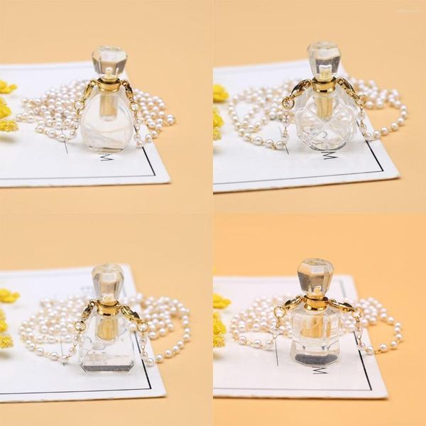 Collares colgantes Piedra natural Botella de perfume Collar Claro Cuarzo Aceite esencial Difusor Vial Cristal Joyería Regalos