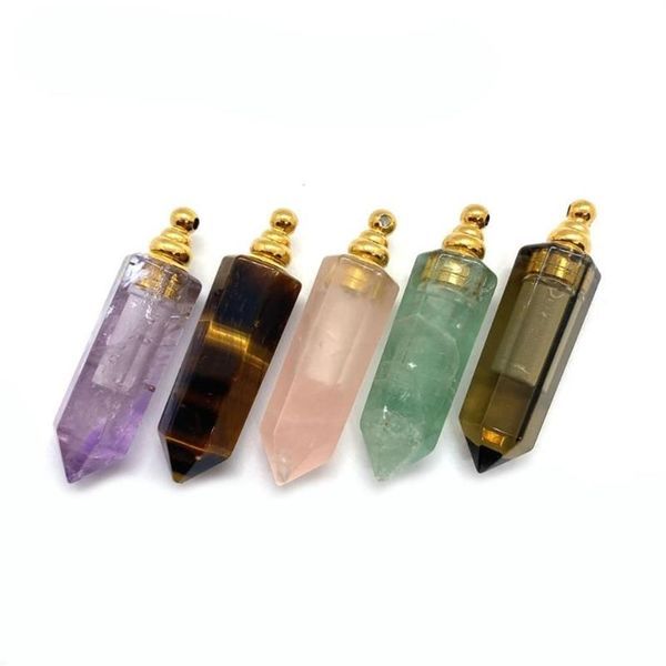 Collares colgantes Piedra natural Botella de perfume Collar de cristal Joyería de dama Moda Mujeres Difusor de aceite esencial Accesorios210o