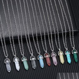 Hanger Kettingen Natuursteen Pijler Pendum Hanger Reiki Healing Crystal Ketting Zeshoekige Amethist Roze Kwarts Chakra's Pendo Jewe Dhmyv