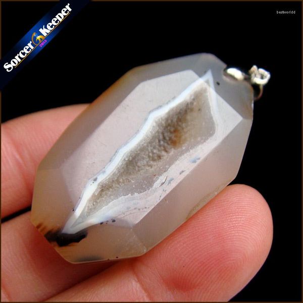 Collares pendientes Piedra natural Ágata pulida Geoda Cristal de cuarzo Racimo Druzy Drusy Elestial Espécimen esquelético Ajuste Fabricación de joyas O320