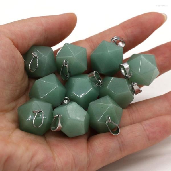 Collares con colgante de piedra Natural con forma de polígono, abalorio de Aventurina verde para fabricación de joyas, collar, pulsera, pendientes, accesorios