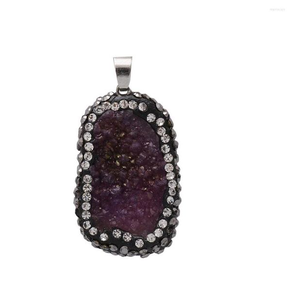 Collares colgantes Piedra natural Ágatas púrpuras Druzy Square Cluster Crystal Charms para collar DIY Suministros de fabricación de joyas