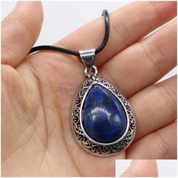 Pendentif Colliers Pierre Naturelle Quartz Améthyste Lapis Lazi Opale En Forme De Goutte Pour Femmes Hommes Bijoux Collier Chaîne Longueur 55 5C Dhgarden Dhohe