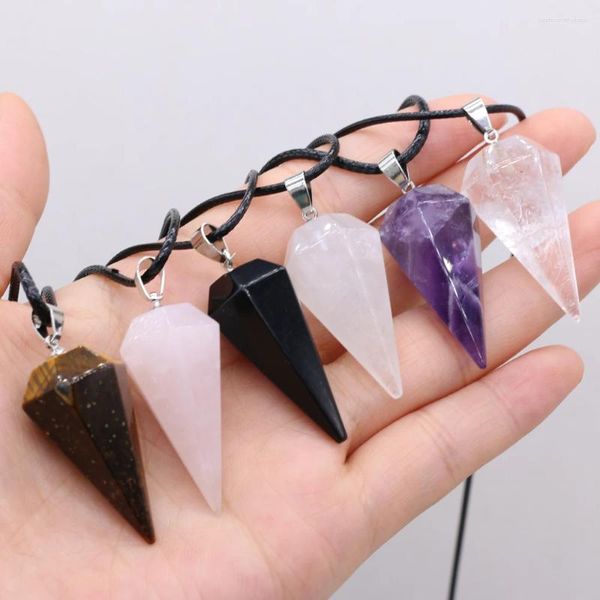 Colliers pendants Quartz en pierre naturelle Forme de cône Amethystes Collier pendule Bijoux pour femmes cadeaux élégants