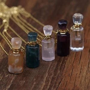 Hanger Kettingen Natuursteen Quartzs Crystal Amethisten Ketting Rvs Parfumflesje Voor Vrouwen Trendy Sieraden Gift255f