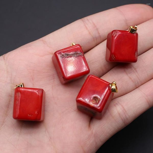 Pendentif Colliers Pierre Naturelle Corail Rouge Pendentifs Carré Cube Imitation Pour La Fabrication De Bijoux DIY Femmes À La Mode Collier Boucle D'oreille Artisanat