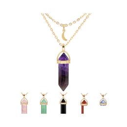 Pendentif Colliers Pierre Naturelle Reiki Guérison Collier Lune Hexagonale Opale Améthystes Quartz Tigres Oeil Chakra Pendum Drop Livraison J Dhfvt