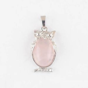 Pendentif Colliers Pierre Naturelle Rose Quartz Minuscule Hibou Pendentifs Reiki Lucky Animal Mignon Charme Bijoux Pour Femmes Homme Cadeau N4672 Drop Del Dhl5G