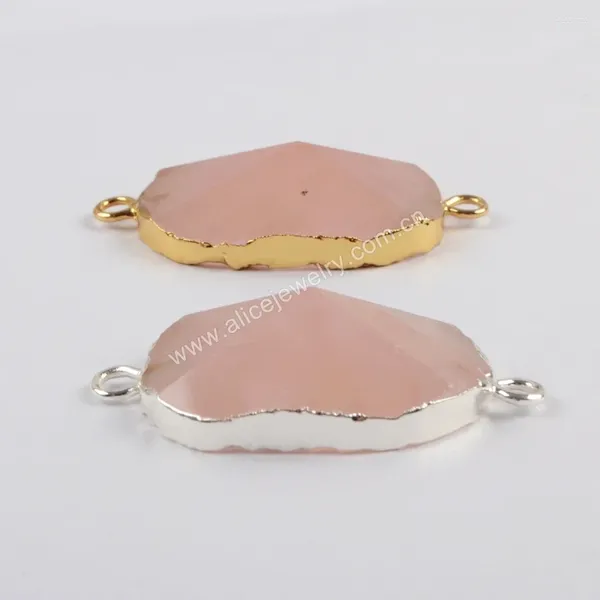 Collares colgantes piedra natural rosa cuarzo conector realizado collar de bricolaje brazalete dorado/plateado joyas de color para mujeres regalos