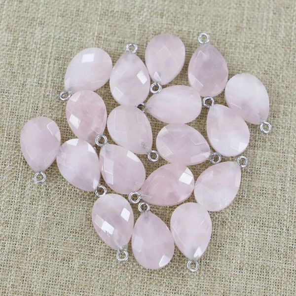 Pendentif Colliers Pierre naturelle Rose Quartz collier à facettes pendentifs gouttelettes d'eau charmes bricolage mode bijoux faisant des accessoires en gros