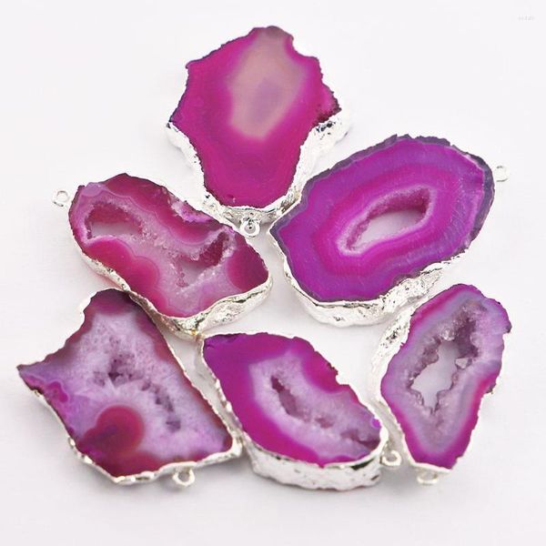 Pendentif Colliers Pierre Naturelle Rose Rouge Agate Tranche Irrégulière Plaqué Or Bord Collier Minéral Guérison Charmes DIY Bijoux En Gros 5 pcs