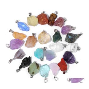 Pendentif Colliers Pierre Naturelle Quartz Minéral Brut Cristal Agate Gemmes Pendentifs Fit Diy Collier Boucles D'oreilles Accessori Bijoux Fantaisie Dhmt9