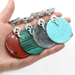 Pendentif Colliers Pierre Naturelle Ronde Noir Agate Bule Turquoise Malachite Charmes Pour La Fabrication De Bijoux DIY Collier Accessoires 50x50mm