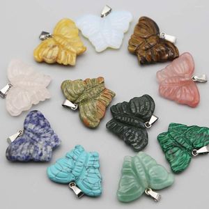 Hanger kettingen natuursteen sculptuur gesneden vlinder ketting mode kralen charmes sieraden accessoires maken oorring groothandel 6pcs