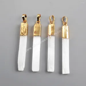 Colliers pendants Stone naturelle sélénite longue barre de haute qualité charme plaqué d'or pour les bijoux faisant du collier bricolage femmes hommes en gros