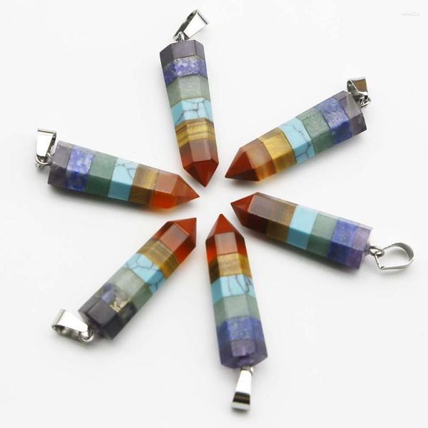 Pendentif Colliers Pierre Naturelle Sept Chakra Pilier Hexagone Colonne Collier Guérison Charmes Bijoux De Mode Accessoires Cadeau En Gros 4 pcs