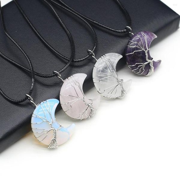 Collares colgantes de piedra natural color luna de luna collar de luna joyería de cadena de cuerda para mujeres regalo de boda de fiesta para hombres