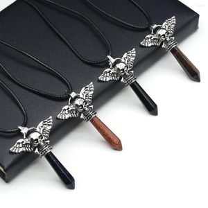 Hanger kettingen natuursteen schedel zeshoekige prisma ketting lederen touw amethists sieraden voor het maken van diy accessoires geschenken