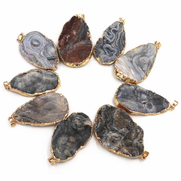 Collares pendientes Piedra natural Cielo Galaxy Slice Druzys Colgantes Púrpura Cristal Cuarzo Collar Hombre Raw Slab Geode Mujeres 4PCSPendant