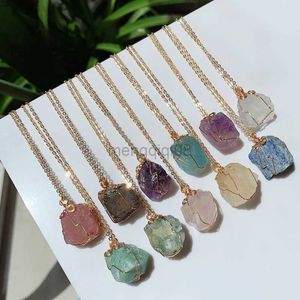 Pendentif Colliers Pierre Naturelle Petite Roche Quartz Pendule Améthystes Citrines Fluorite Rose Cristal pour Femmes Guérison Y23