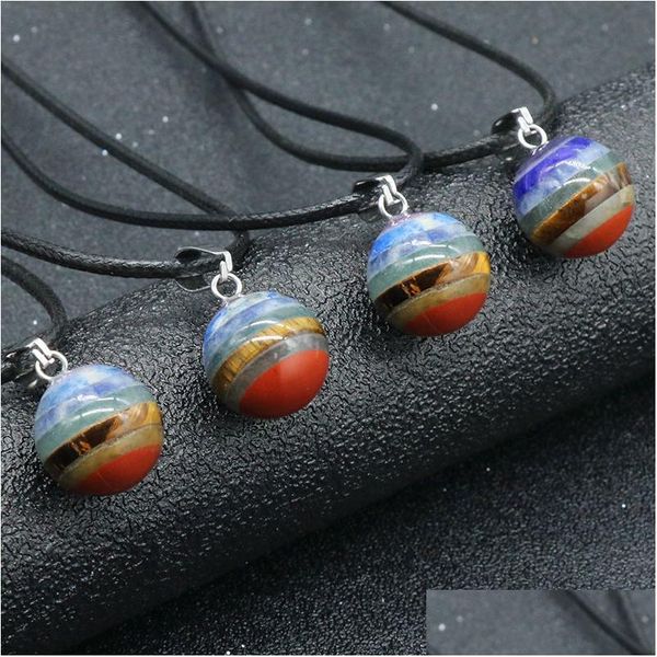 Pendentif Colliers Pierre Naturelle Splice 14Mm Boule Lapis Lazi Améthyste Cristal Chakra Reiki Collier De Guérison Pour Les Femmes Drop Delivery J Dh2Ci