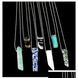 Pendentif Colliers Naturel Pierre Bande Bar Collier Rose Rouge Bleu Améthyste Cristal Vert Aventurine Rec Acier Inoxydable Pour W Dhgarden Dh9Iw