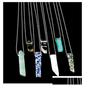 Pendentif Colliers Pierre Naturelle Bande Bar Collier Rose Rouge Bleu Améthyste Cristal Vert Aventurine Rec En Acier Inoxydable Pour Femmes Hommes Dhlkt