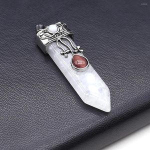 Collares con colgante de piedra Natural con forma de espada, amatista, cuarzo, abalorios de cristales curativos de un solo agujero para fabricación de joyas DIY