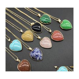 Pendentif Colliers Pierre Naturelle Oeil De Tigre Stoneturquoise Opale Rose Cristal Coeur Pour Les Femmes Reiki Guérir Pendum Charmes Collier Goutte De Dhgqi