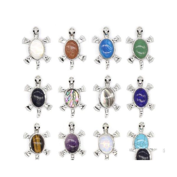 Pendentif Colliers Pierre Naturelle Tortue Charmes Turquoise Améthyste Oeil De Tigre Quartz En Gros Bijoux Pour Femmes Hommes Diy Acc Drop Del Dh48Z