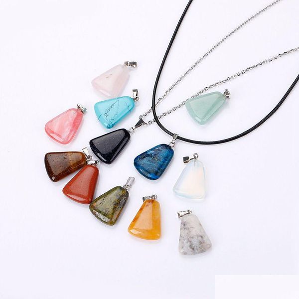 Pendentif Colliers Pierre Naturelle Collier Trapèze Opale Oeil De Tigre Cristal De Quartz Rose Chakra Reiki Guérison Pendum Drop Delivery Juif Dhhzz