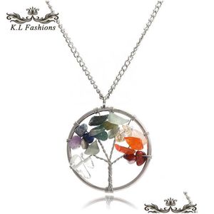 Pierre naturelle arbre de vie pendentif collier Vintage Sier plumes tortues éléphants pendentifs chaîne pull Dhgarden Dhphc